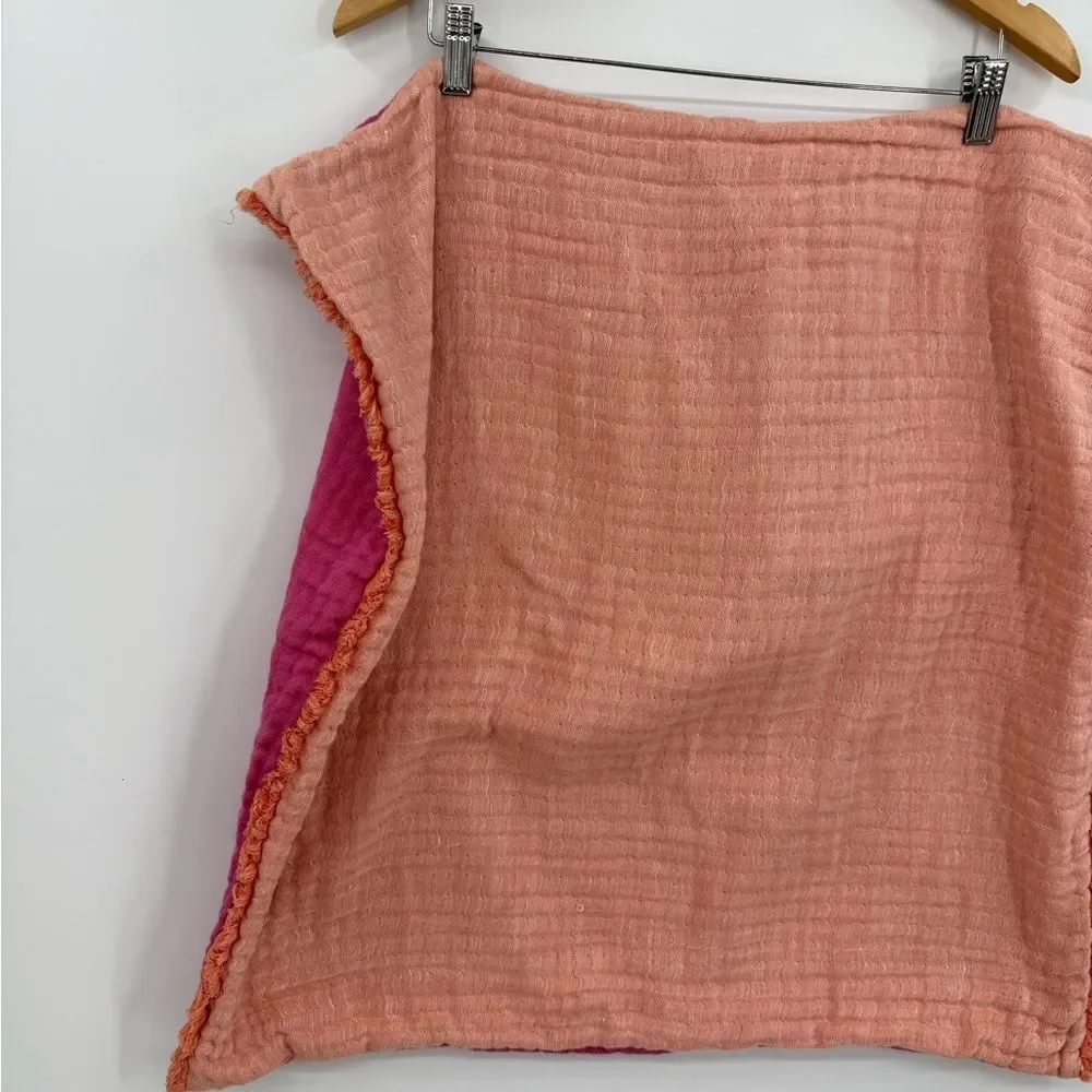 Anthropologie Home Reversible Linen Blend Fringe Pillow Cover Pink/Peach | 24x24